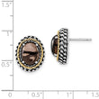 Smoky Quartz Stud Earrings in Sterling Silver with Antique, 10x8mm