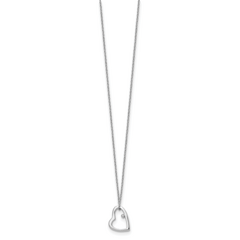 Sterling Silver Diamond Heart Necklace with Polished Rhodium Finish