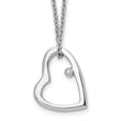Sterling Silver Diamond Heart Necklace with Polished Rhodium Finish