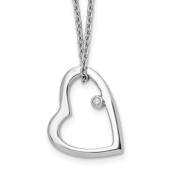 Sterling Silver Diamond Heart Necklace with Polished Rhodium Finish