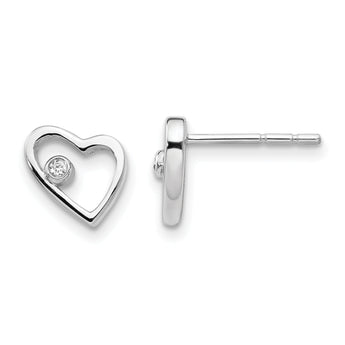 Sterling Silver Diamond Heart Earrings in Gift Box