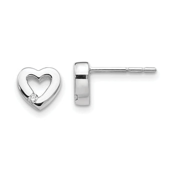 White Ice Sterling Silver Diamond Heart Earrings with Rhodium Polish