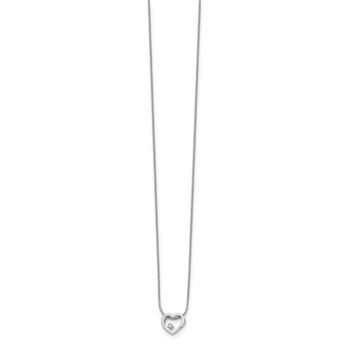 Sterling Silver Diamond Open Heart Necklace with Rhodium Polish and Extender