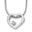 Sterling Silver Diamond Open Heart Necklace with Rhodium Polish and Extender
