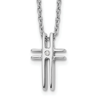 White Ice Sterling Silver Diamond Cross Necklace with Rhodium Finish