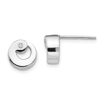 Sterling Silver Diamond Button Earrings in Polished Rhodium