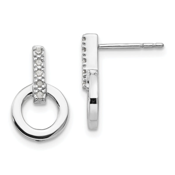 Sterling Silver Diamond Drop Earrings with Rhodium Polish