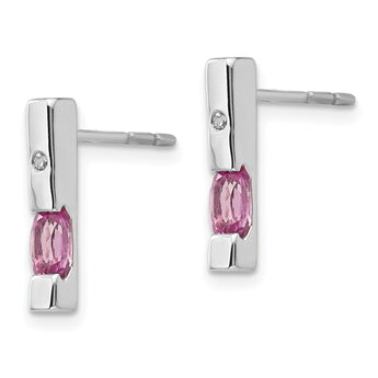 Sterling Silver Diamond & Pink Tourmaline Dangle Earrings