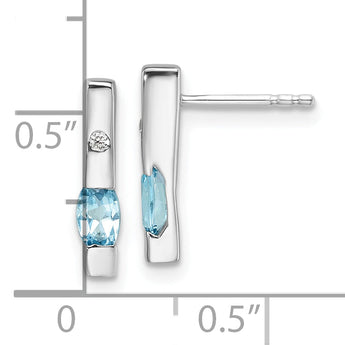 Sterling Silver RH Plated White Ice .02ct. Diamond and Blue Topaz Earrings