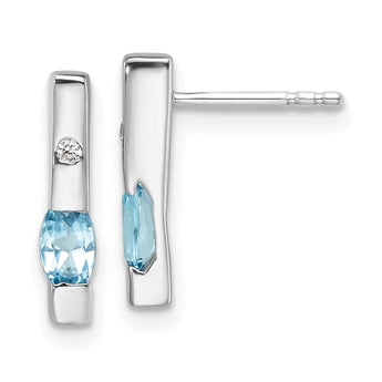 Sterling Silver RH Plated White Ice .02ct. Diamond and Blue Topaz Earrings