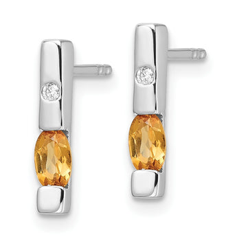 White Ice Sterling Silver Rhodium-plated Diamond and Citrine Post Earrings - Birthstone Company