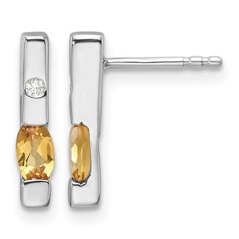 White Ice Sterling Silver Rhodium-plated Diamond and Citrine Post Earrings - Birthstone Company