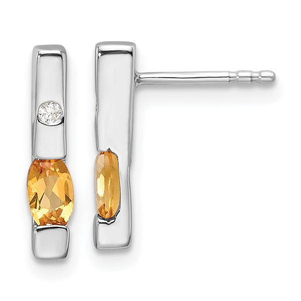 Sterling Silver RH Plated White Ice .02ct. Diamond and Citrine Earrings
