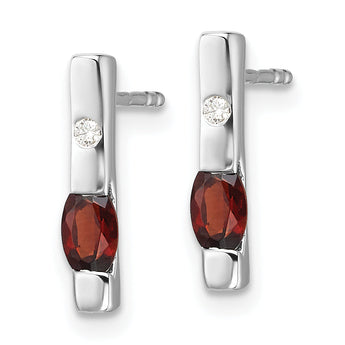 Sterling Silver RH Plated White Ice .02ct. Diamond and Garnet Earrings