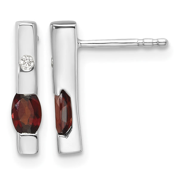 White Ice Sterling Silver Rhodium-plated Diamond and Garnet Post Earrings - Birthstone Company