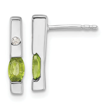 Sterling Silver RH Plated White Ice .02ct. Diamond and Peridot Earrings