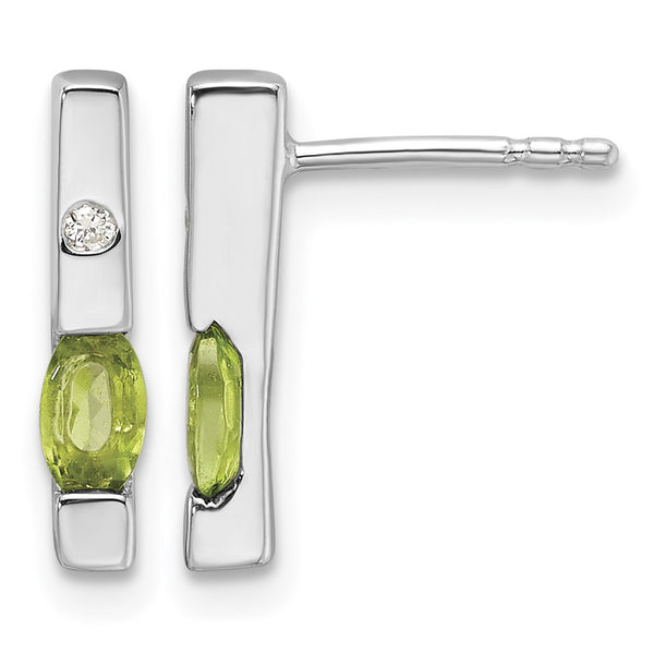 White Ice Sterling Silver Rhodium-plated Diamond and Peridot Post Earrings - Birthstone Company