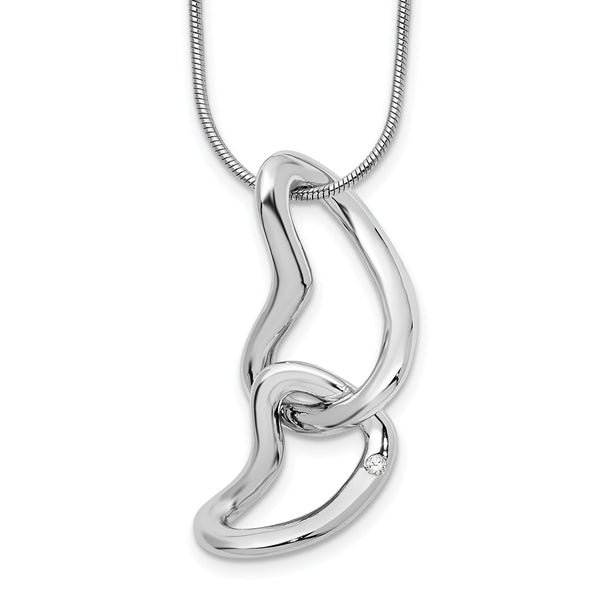 White Ice Sterling Silver Diamond Heart Necklace with Polished Finish Extender