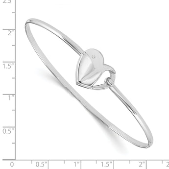 Sterling Silver Diamond Heart Bangle Polished Gift Ready