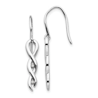 925 Silver Diamond Twist Dangle Earrings with Rhodium Finish