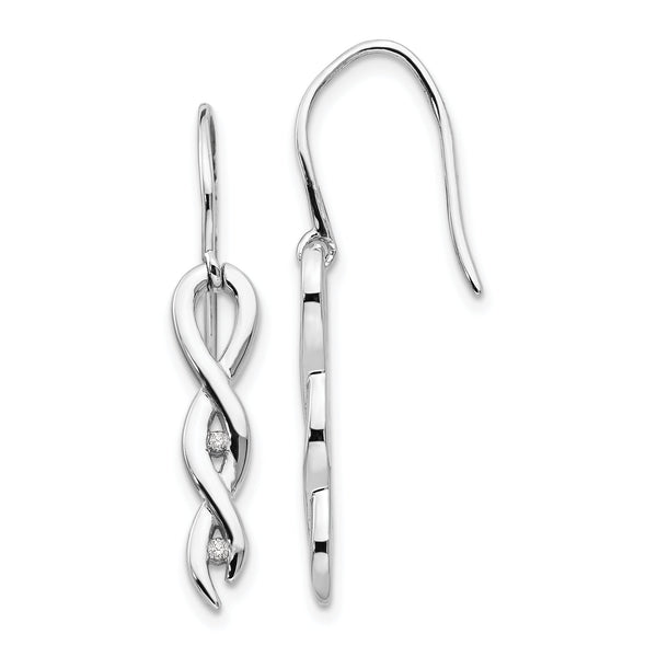 925 Silver Diamond Twist Dangle Earrings with Rhodium Finish
