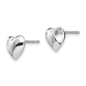 Sterling Silver Diamond Heart Earrings with Rhodium Polish