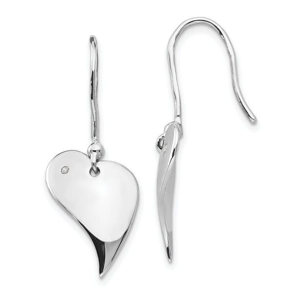 Sterling Silver Diamond Heart Earrings with Rhodium Polish