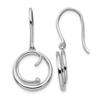 White Ice Sterling Silver Rhodium-plated Diamond Swirl Shepherd Hook Dangle Earrings - Birthstone Company