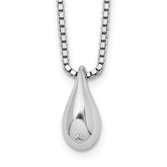 Rhodium-Plated Silver Diamond Teardrop Necklace Elegant Gift-Ready Design