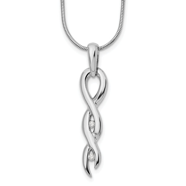 Sterling Silver Diamond Twist Necklace with Rhodium Finish
