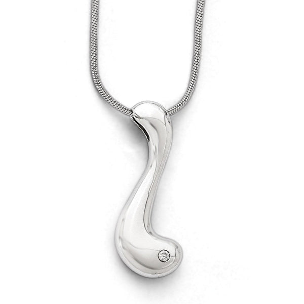 White Sterling Silver Diamond Necklace with Natural Charm