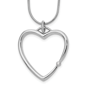 Sterling Silver Diamond Heart Necklace with Rhodium Polish & Extender