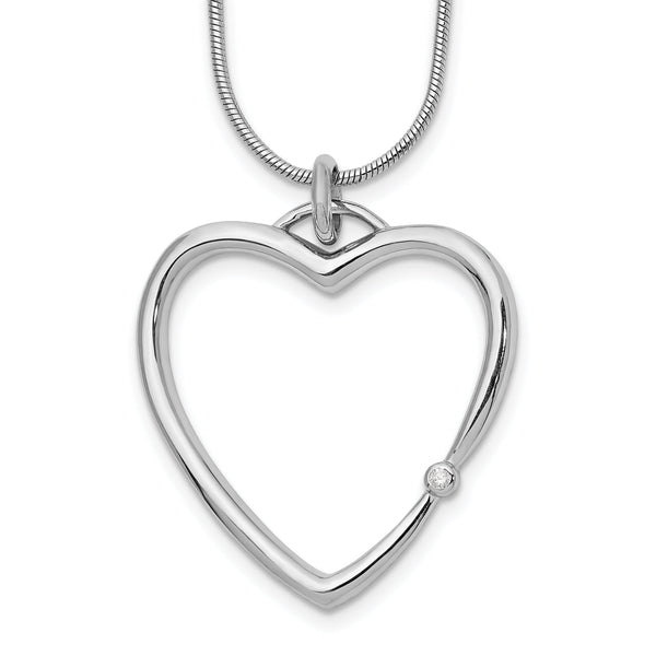 Sterling Silver Diamond Heart Necklace with Rhodium Polish & Extender