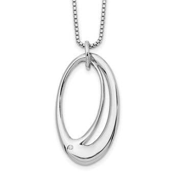 Sterling Silver Diamond Necklace with Rhodium Polish and Extender