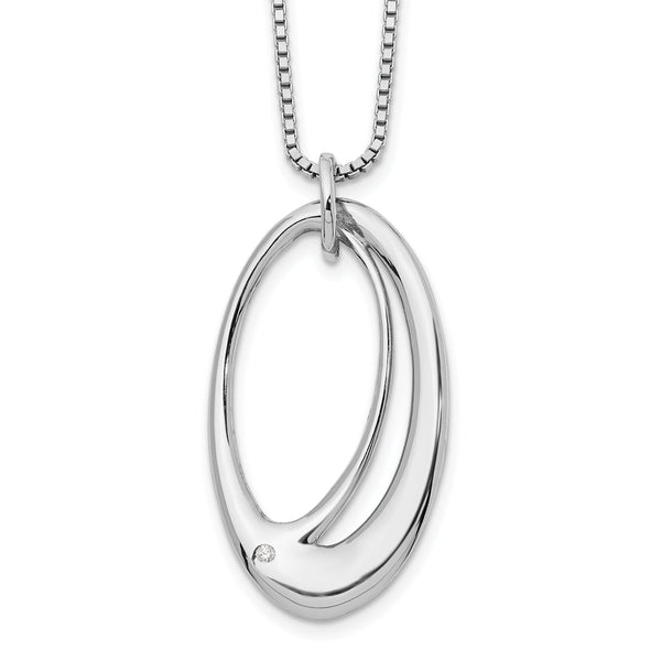 Sterling Silver Diamond Necklace with Rhodium Polish and Extender