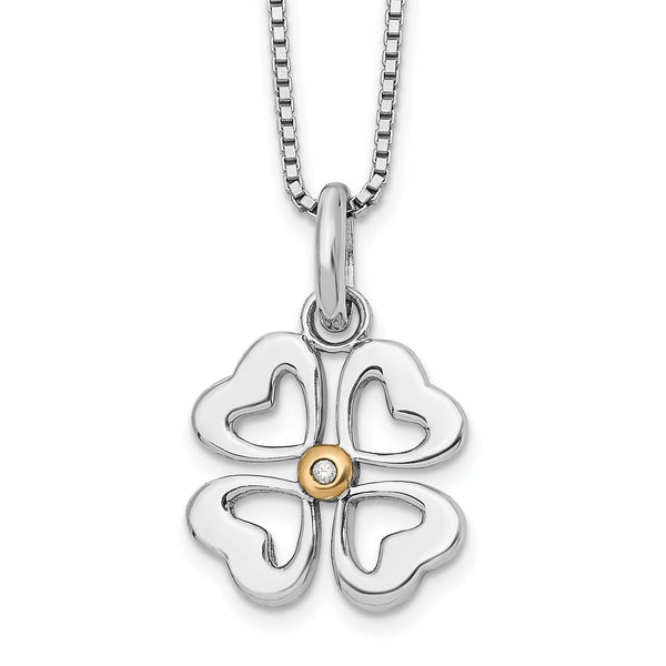 Sterling Silver Gold-Tone Diamond Hearts Necklace with Extender Gift Ready