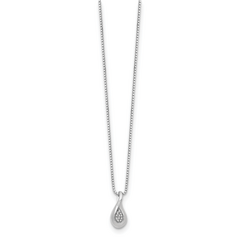 Sterling Silver Diamond Teardrop Necklace with Rhodium Plating and Gift Box