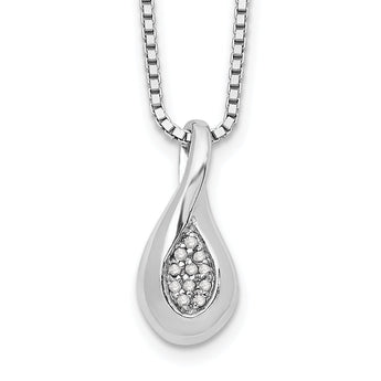 Sterling Silver Diamond Teardrop Necklace with Rhodium Plating and Gift Box