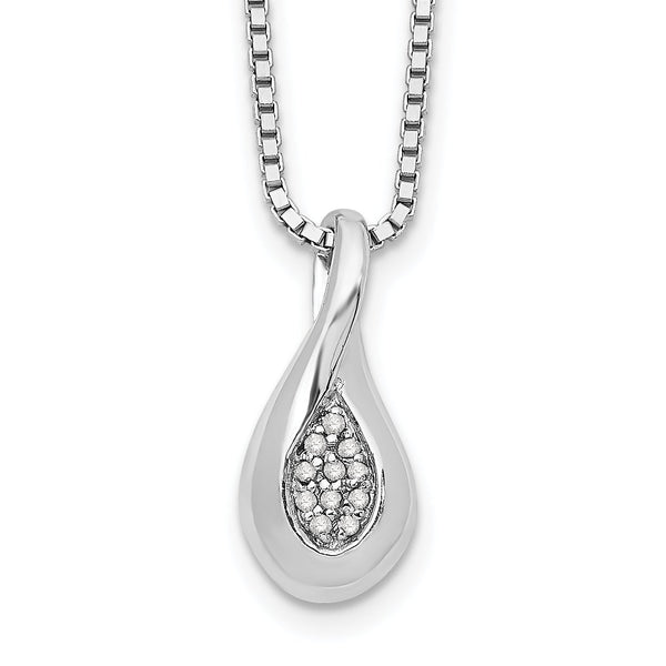 Sterling Silver Diamond Teardrop Necklace with Rhodium Plating and Gift Box