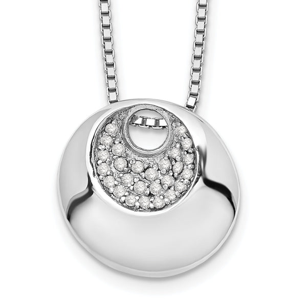 Sterling Silver Diamond Necklace with Rhodium-Plated Box Chain
