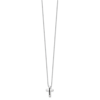 Sterling Silver Black Diamond Cross Necklace with Rhodium Plating