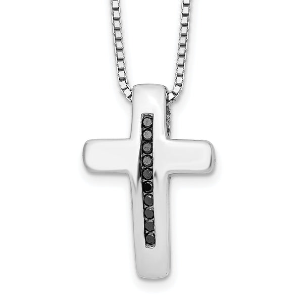 Sterling Silver Black Diamond Cross Necklace with Rhodium Plating