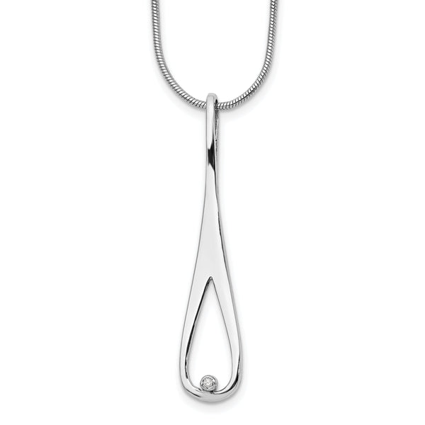 White Ice Sterling Silver Diamond Teardrop Necklace with Polished Finish