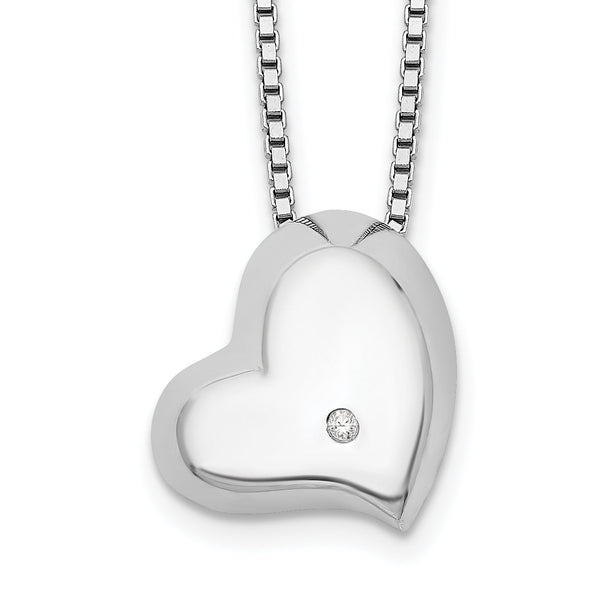 Women's Sterling Silver Diamond Heart Necklace with Extender