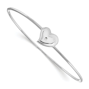 White Ice 925 Sterling Silver Diamond Heart Bangle with Rhodium Finish Luxury