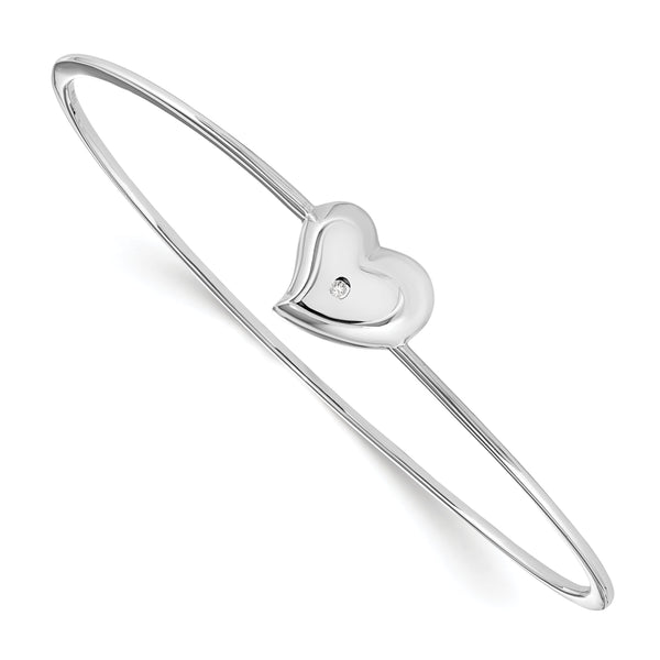 White Ice 925 Sterling Silver Diamond Heart Bangle with Rhodium Finish Luxury