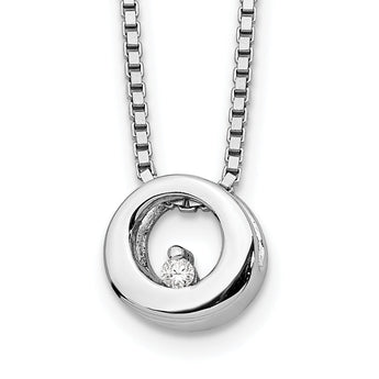 Sterling Silver Diamond Open Circle Necklace with Rhodium Finish