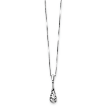 Sterling Silver Diamond Teardrop Necklace with Rhodium Finish