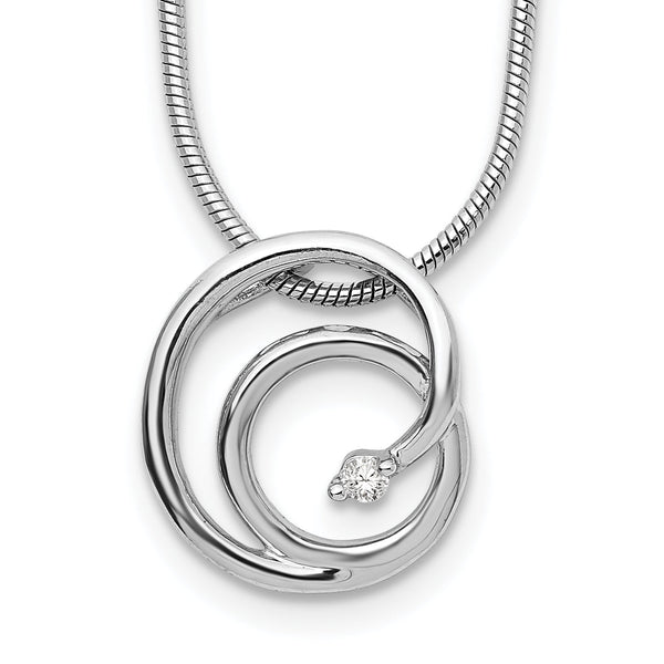 Sterling Silver Diamond Swirl Necklace with Rhodium Finish