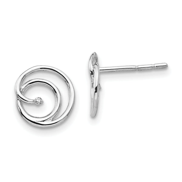 White Ice Sterling Silver Diamond Swirl Earrings with Polished Rhodium Finish